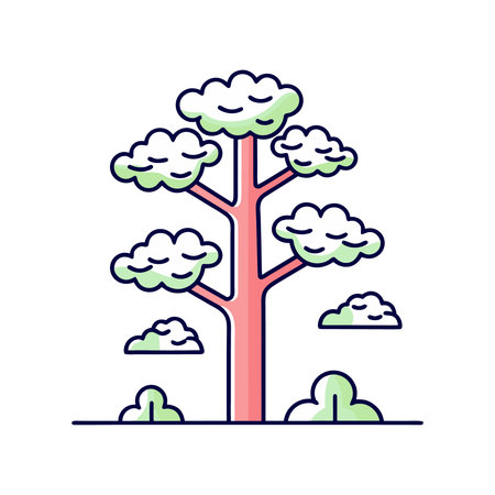 Tree with clouds. Vector illustration in flat linear style on white background.のイラスト素材
