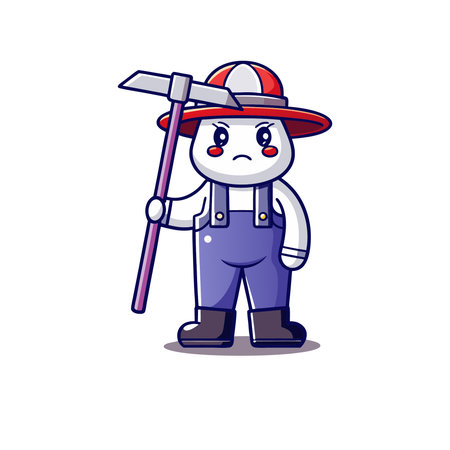 farmer character holding a shovel on white background, vector illustration.のイラスト素材