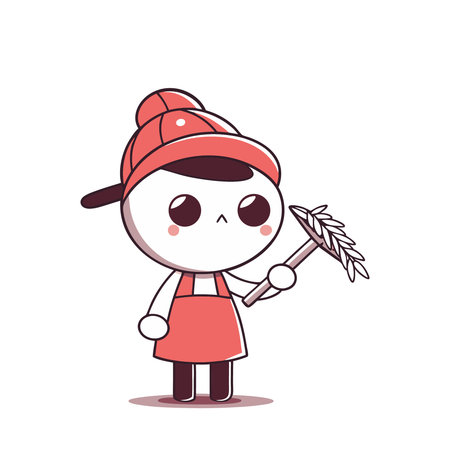 Cute farmer cartoon character with hat and wheat spike vector illustration.のイラスト素材