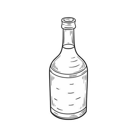 Bottle of wine. Hand drawn vector illustration. Isolated on white background.のイラスト素材