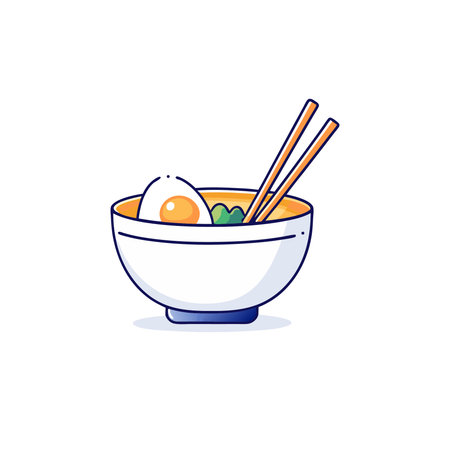 Bowl of noodles with chopsticks and egg. Vector illustration.のイラスト素材