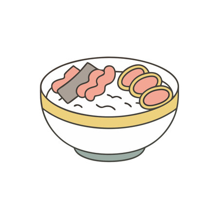 Illustration of a bowl of rice with meat on a white backgroundのイラスト素材