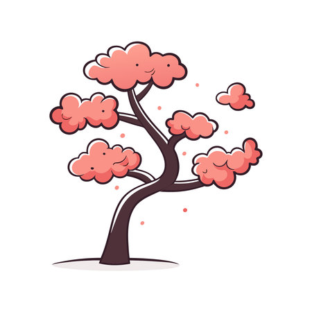 Cute tree with pink flowers isolated on white background. Vector illustration.のイラスト素材