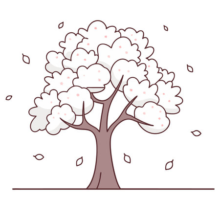 Cherry tree with falling leaves. Vector illustration in flat style.のイラスト素材