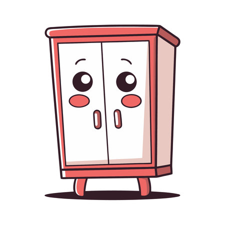 Cupboard with sad face. Vector illustration in cartoon style.のイラスト素材