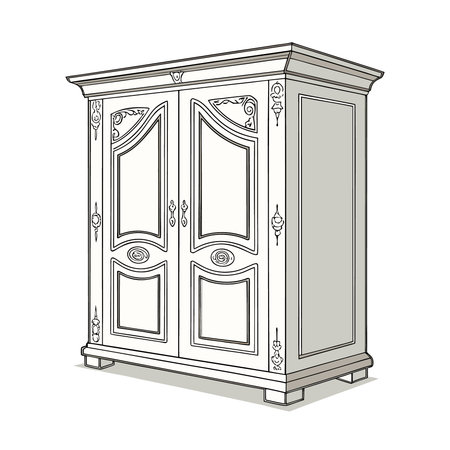 Illustration of a vintage wooden cupboard on a white background.のイラスト素材