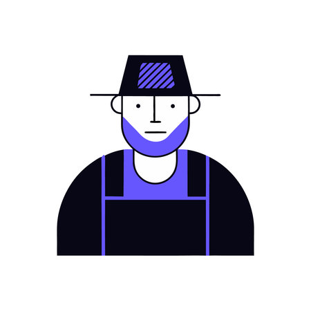 Farmer in hat and overalls. Vector illustration in flat style