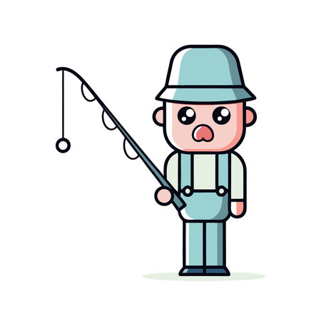 Fisherman with fishing rod. Vector illustration in cartoon style.のイラスト素材