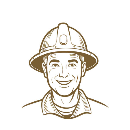 Smiling fireman in a helmet and uniform. Vector illustration.のイラスト素材