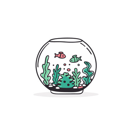 Cute cartoon aquarium with seaweed and fish. Vector illustration.のイラスト素材