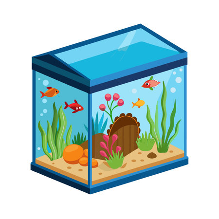 aquarium with fish and seaweed isolated icon vector illustration graphic designのイラスト素材