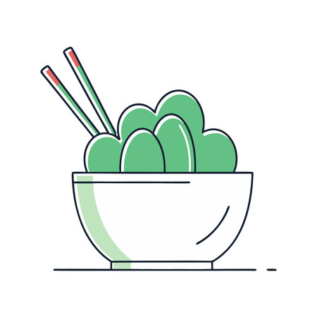 Bowl with rice noodle and chopsticks. Vector illustration.のイラスト素材