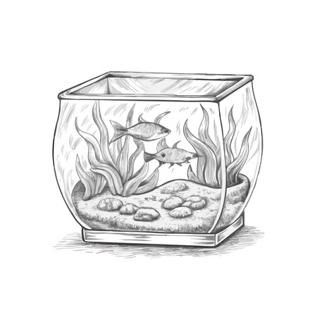 Vector illustration of an aquarium with fish. Hand drawn doodle style.のイラスト素材