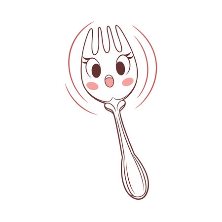 Illustration of a fork with a smile on a white background.のイラスト素材