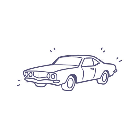 Retro car icon in line style. Vector illustration on white background.のイラスト素材