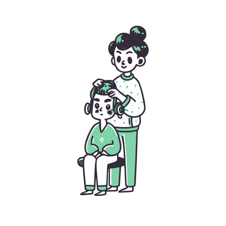 Vector illustration of a woman hairdresser cutting hair of a boyのイラスト素材