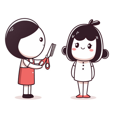 Cartoon girl combing her hair with a hairdresserのイラスト素材