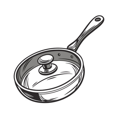 Hand drawn frying pan isolated on white background. Vector illustration in sketch style.のイラスト素材