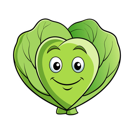 Cartoon lettuce character. Vector illustration of lettuce character with smiley face.のイラスト素材