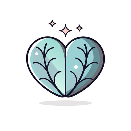 Heart with leaves and stars. Vector illustration in flat style.のイラスト素材