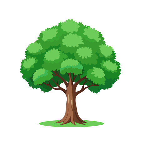 Green tree isolated on white background. Vector illustration in cartoon style.のイラスト素材