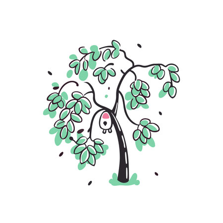 Vector hand drawn illustration of a tree. Doodle style. Isolated on white background.のイラスト素材