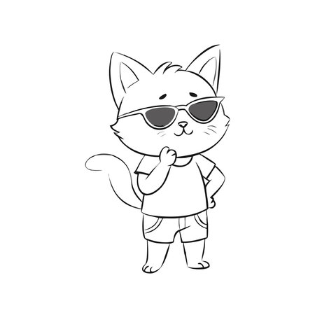 Cute cartoon cat in sunglasses. Vector illustration on a white background.のイラスト素材