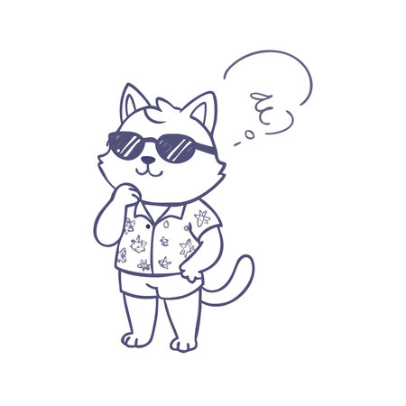 Cute cartoon cat in sunglasses with speech bubble. Vector illustration.のイラスト素材