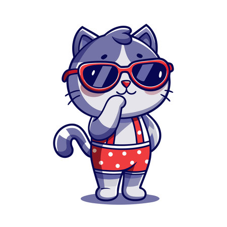 Cute cartoon cat with sunglasses isolated on white background. Vector illustrationのイラスト素材