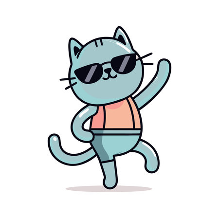 Cute cartoon cat wearing sunglasses. Vector illustration in flat style.のイラスト素材