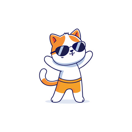 Cute cat in sunglasses. Vector illustration in flat cartoon style.のイラスト素材