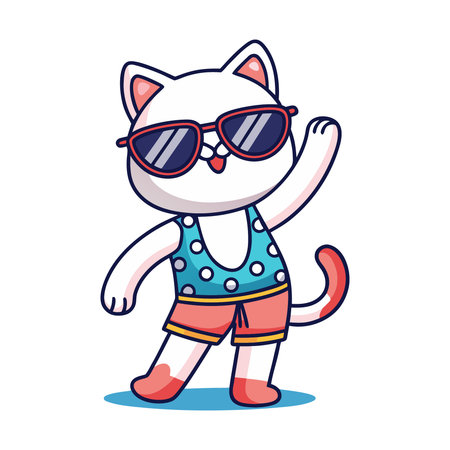 cute cat with sunglasses and summer clothes vector illustration graphic design.のイラスト素材