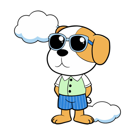 Cute dog with sunglasses. Vector illustration on a white background.のイラスト素材