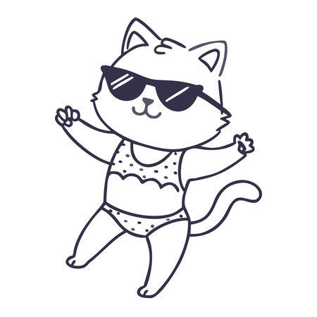 Cute cat in sunglasses. Vector illustration in doodle style.のイラスト素材