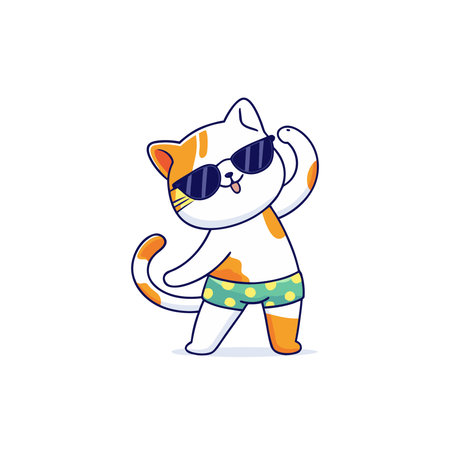 Cute cartoon cat in sunglasses and swimsuit. Vector illustration.のイラスト素材