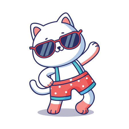 Cute cartoon cat in sunglasses isolated on white background. Vector illustration.のイラスト素材