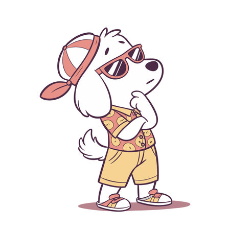 Cute cartoon dog with sunglasses and a ball. Vector illustration.のイラスト素材