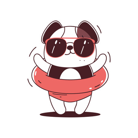 Cute cartoon dog in sunglasses and lifebuoy. Vector illustration.のイラスト素材