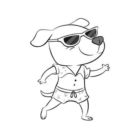 Cute cartoon dog in sunglasses. Vector illustration isolated on white background.のイラスト素材