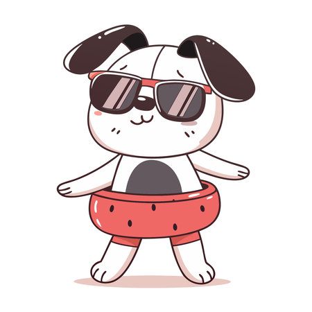 Cute cartoon dog with sunglasses and lifebuoy. Vector illustration.のイラスト素材