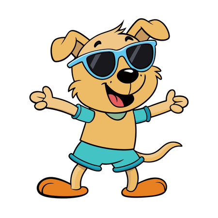 Cute cartoon dog with sunglasses isolated on white background. Vector illustration.のイラスト素材
