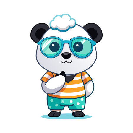 Cute panda in glasses and a striped shirt. Vector illustrationのイラスト素材