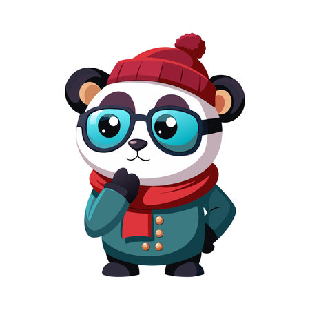 cute panda bear with glasses and winter hat vector illustration designのイラスト素材