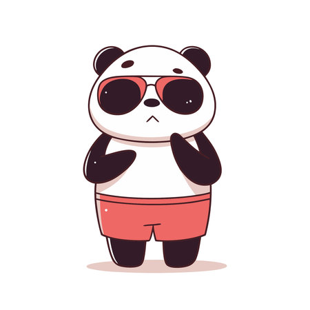 Cute panda in summer shorts and sunglasses. Vector illustration.のイラスト素材