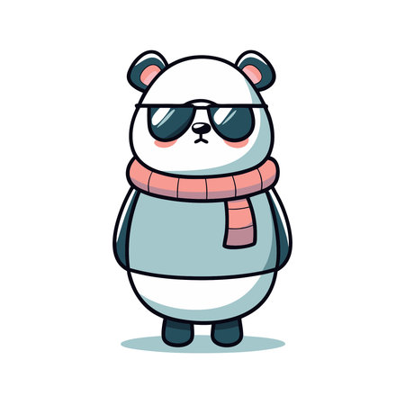 Cute panda wearing winter clothes and sunglasses. Vector illustration.のイラスト素材