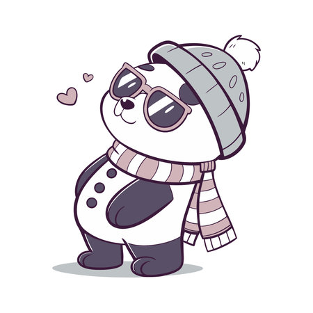Cute panda in winter hat and scarf. Vector illustration.のイラスト素材