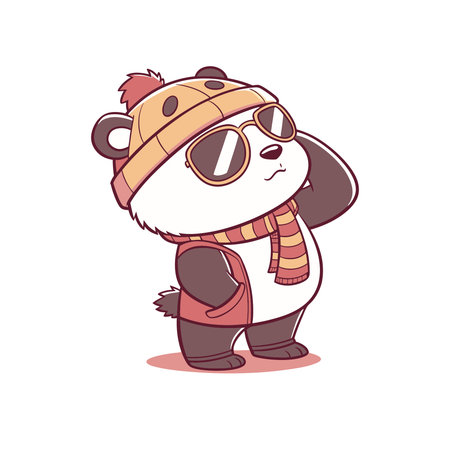 Cute cartoon panda in a hat and scarf. Vector illustration.のイラスト素材