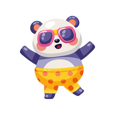 Cute panda in sunglasses cartoon vector Illustration on a white backgroundのイラスト素材