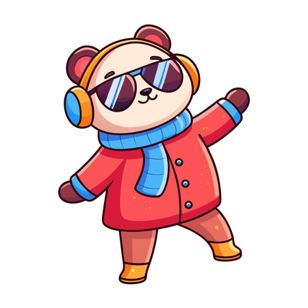 Cute cartoon panda in winter clothes. Vector illustration isolated on white background.のイラスト素材