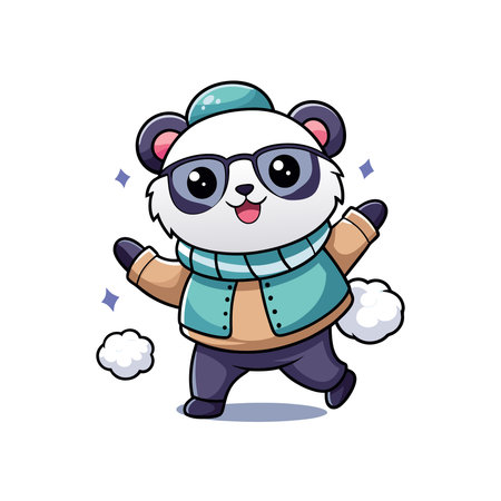 Cute panda wearing winter clothes and hat. Vector illustration.のイラスト素材